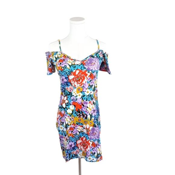 NWT Urban Outfitters Motel Off-The-Shoulder Floral Mini Dress 90's Style M - Picture 4 of 8